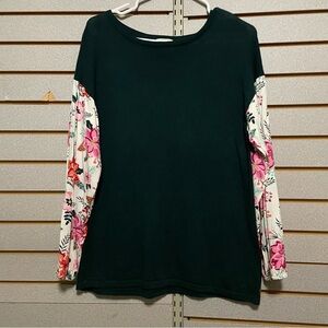 Matilda Jane Size Small Women’s Green & Floral‎ Long Sleeve Shirt Top Blouse